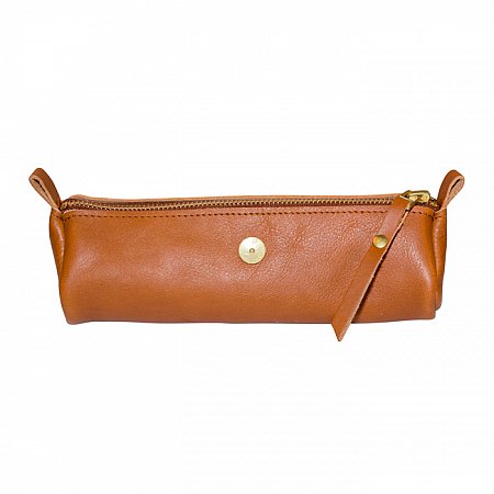 P.A.P Sweden Zassa Leather Pencil Case with Zipper - Cognac